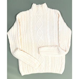 Eddie Bauer Womans Sweater Ivory Cable Knit Turtleneck Sweater S